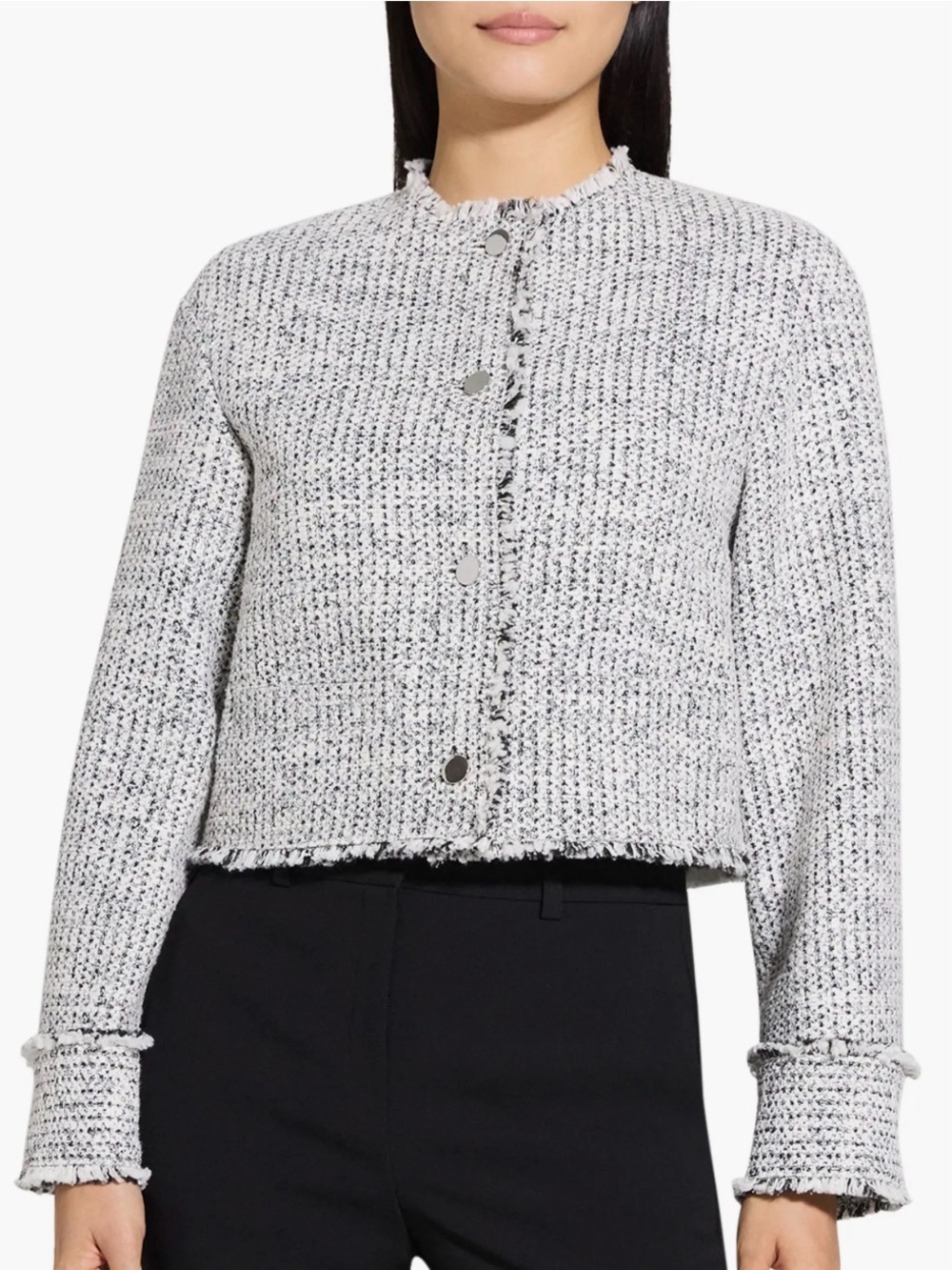 Theory Cropped Tweed Button-Front Jacket NWT